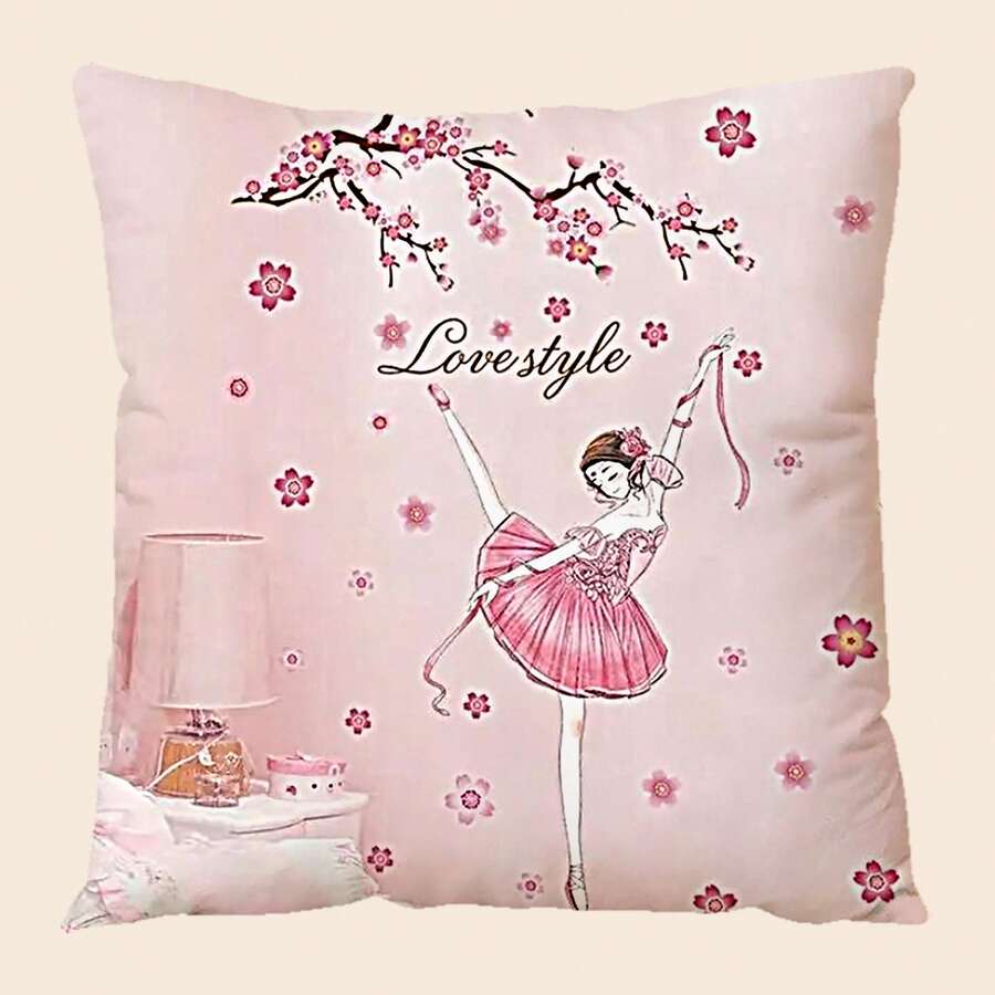 1pc Romantic Valentine's Day Alphabet Print Polyester Digital Print Cushion Cover - Multicolor - View 1