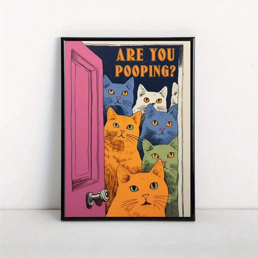 1pc Canvas Poster, Cat Print For Toilet Are You Pooping Wall Print Wall Art For Living Room, Wall Decor For Bedroom, Home Decor Room Decor Aesthetic , Frameless, Modern Posters For Room, Room Decoration Stuff, Aesthetic, Western Decor, Bathroom Decor - Multicolor - View 1