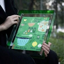 1個透明黃色亞克力懸浮式相框,多種顏色和尺寸可用,可掛在牆上或桌面上展示,迷你照片框裝飾 - 綠色 - 查看 5