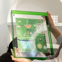 1個透明黃色亞克力懸浮式相框,多種顏色和尺寸可用,可掛在牆上或桌面上展示,迷你照片框裝飾 - 綠色 - 查看 4