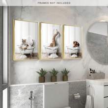 3pcs Adorable Animal Theme Bathing Artwork Set, Creative Bathroom Poster, Powder Room Wall Decor, Toilet Wall Art, Office & Public Restroom Wall Art, Nodic Bathroom Wall Decor, Ins Style Wall Art For Bedroom, Living Room, Kitchen, Dressing Room, Closet, Dining Room & Hotel Wall Decoration, Dressing Room Canvas Art Print, 3 Sizes Available, Unframed - Camel - View 2