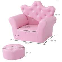 HOMCOM Sofá para Niños con Reposapiés Sillón Infantil Decorativo con Respaldo Alto en Forma de Corona y Reposabrazos Acolchado 58x40,5x49 cm Rosa - Rosa - Ver 3