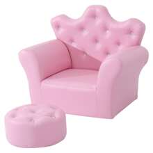 HOMCOM Sofá para Niños con Reposapiés Sillón Infantil Decorativo con Respaldo Alto en Forma de Corona y Reposabrazos Acolchado 58x40,5x49 cm Rosa - Rosa - Ver 2