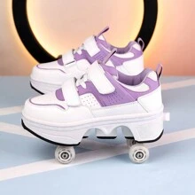 Transformable Shoes With Wheels, Fashion Roller Skate Shoes With 4 Wheels/2 Wheels, Retractable Roller Skating Shoes, One-Button Control For Walking Or Skating - Purple - View 5