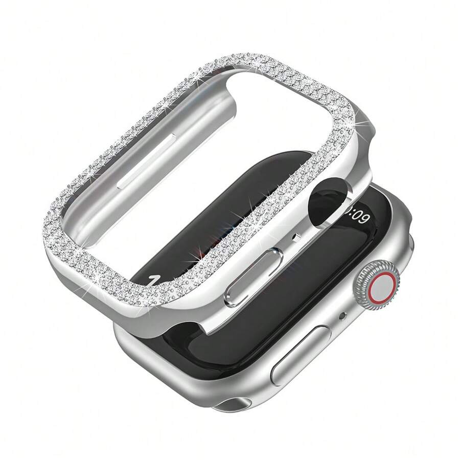 1 个双扣水钻嵌入式半盖 PC 表壳适用于 38/40/41/42/44/45/49 毫米 Apple Watch Ultra/SE/9/8/7/6/5/4/3/2/1，防刮擦、防震，兼容 Apple Watch Series 10 42 毫米 46 毫米