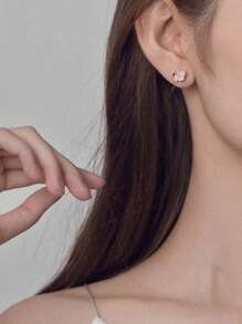 1件装 时尚不对称可爱猫咪粉色铜耳环，适合女性日常佩戴 - 粉色 - 查看 5