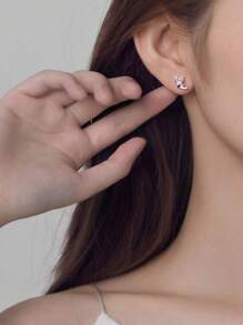 1件装 时尚不对称可爱猫咪粉色铜耳环，适合女性日常佩戴 - 粉色 - 查看 6