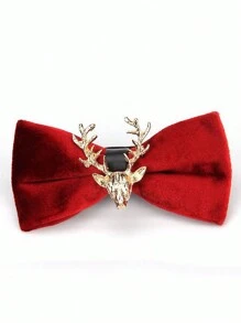 One Piece Men Velvet Bow Tie 3D Reindeer Adjustable Length Necktie Christmas Holiday Wedding Bowties - Red - View 1