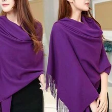 1 件女士仿羊绒纯色加厚保暖围巾，超大冬季披肩 - 紫色 - 查看 1