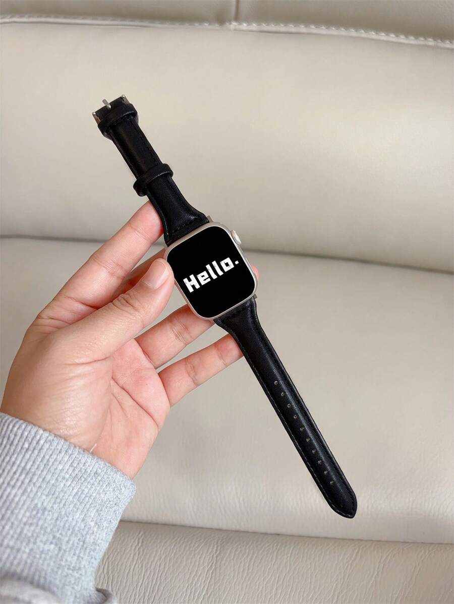 Black Slim Leather Watch Band, Compatible With Apple Watch Bands 42mm 38mm 40mm 41mm 44mm 45mm 46mm 49mm, Fashionable Smart Watch Replacement Strap, Suitable For Series Ultra2 Ultra SE2 SE 11 10 9 8 7 6 5 4 3 2 1, Unisex, Ideal Gift For Students Back To School