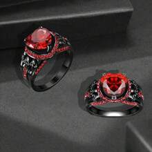 哥德式珠寶黑色骷髏戒指騎士戒指吸血鬼配飾哥德式訂婚戒指供女性送禮用（聖誕情人節等節日） - 紅色 - 查看 1