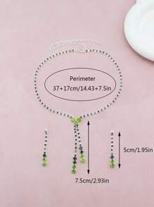 European And American Fashionable Simple Single-Layer Green Rhinestone Gradient Exquisite Necklace Earrings Set For Women, Elegant Jewellery For Parties And Banquets - Silver - View 4