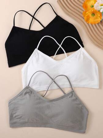3pcs/Pack Cross Design Breathable Bra With Removable Pads For Women, Lingerie