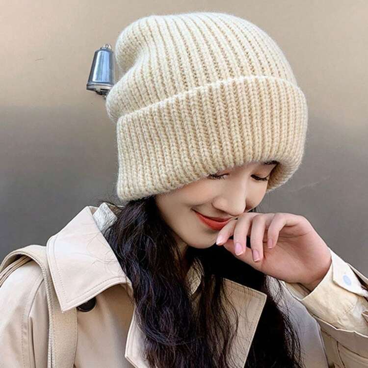 1Pc  Winter Warm Hats For Women Casual Stacking Knitted Bonnet Caps Men Hats Solid Color Hip Hop Unisex Female Beanies - Beige - View 2