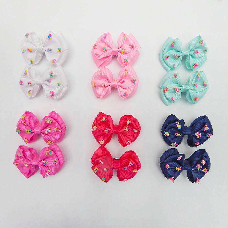 2pcs Cute Rice Grains Bow Hair Clips,  Ribbon Hair Bows Clips For Holidays Girls Kids, Ideal Choice For Gifts - White - View 1