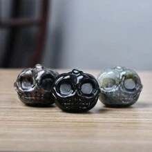 1入天然石雕南瓜頭骷髏用於節慶裝飾,創意假日禮物,黑曜石和火山石珠寶,家居裝飾,口袋水晶珠寶 - 火焰石 - 查看 4