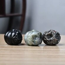 1入天然石雕南瓜頭骷髏用於節慶裝飾,創意假日禮物,黑曜石和火山石珠寶,家居裝飾,口袋水晶珠寶 - 火焰石 - 查看 6