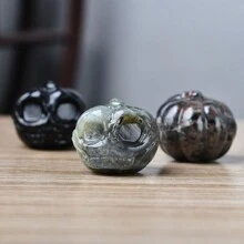 1入天然石雕南瓜頭骷髏用於節慶裝飾,創意假日禮物,黑曜石和火山石珠寶,家居裝飾,口袋水晶珠寶 - 火焰石 - 查看 5