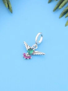 1pc Minimalist 925 Sterling Silver Bird Pendant With Bead For Diy, Unisex, Party - Q3379 - View 2