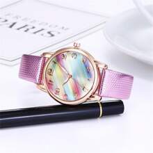 1 Stück Neues Modischer Farbiger Buchstabe Fisch Schuppen Muster Lederarmband Quarzuhr Für Frauen, Mädchen Geschenk, Fest Geschenk