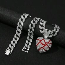 1 buc. Colier cu pandantiv cu inimă ruptă din aliaj, bijuterii de modă în stil hip hop, cadou pentru Îndrăgostiți, mame, mame, ziua mamei, cadou