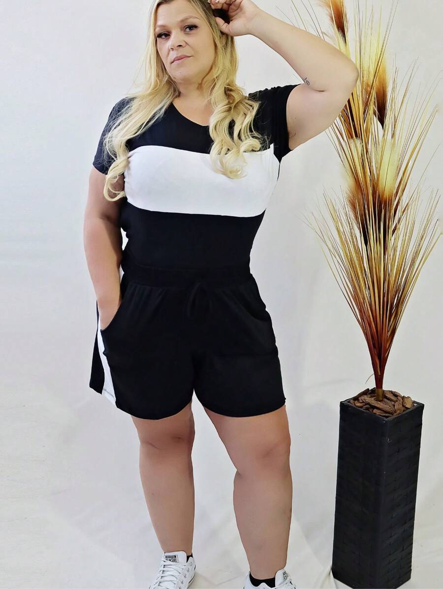 Plus Size Co-Ords - 黑與白 - 查看 1