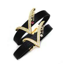 歐美風格金色銅質鑲鉆手鍊,適用於女性 - 黑色 - 查看 4