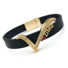 歐美風格金色銅質鑲鉆手鍊,適用於女性 - 黑色 - 查看 2