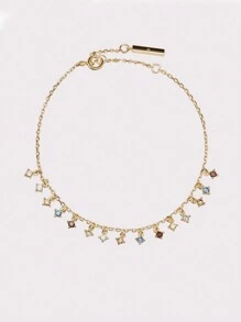 1入組極簡且萬能的S925銀手鍊，彩色CZ石露出裝飾，是送給女朋友、好朋友或節日日常穿戴的時尚優雅禮物 - 金色 - 查看 1