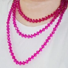 1pc Faced Crystal Glass Beads Hand Knotted 150cm Long Necklace For Fashion Ladies