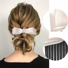 4 件裝蝴蝶結髮夾女孩緞帶爪夾緞面蝴蝶結髮夾可愛髮夾青少年兒童髮側梳蝴蝶結髮夾 - 白色 - 查看 3