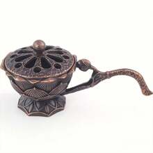 1pc Incense Burner With Lotus Lid, Zen Style Incense Holder, Indoor Joss Sticks Burner, Suitable For Yoga Studio, Living Room Home Decoration, Bedroom Desktop Decor - Copper - View 5