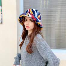 1pc Plush Color Matching Imitation Rabbit Fur Bucket Hat For Autumn And Winter - Multicolor - View 1