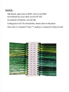 30 Colors/Pad Green Silk Thread For Cross Stitch, Shinny Floss, Same Color As DMC, DIY Needlework Craft - Green - View 2