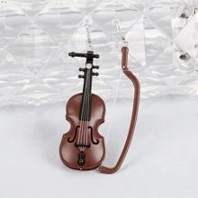 1pair Women's Fashionable Wooden Violin Shaped Earrings Christmas Gift - Violin - View 1