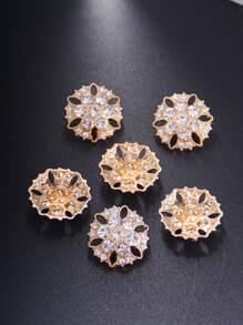 6入組/包帶鑲鑽裝飾的圓形金屬釦扣,適用於外套、風衣、毛衣、針織衫和帽子 - 金色 - 查看 4