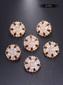 6入組/包帶鑲鑽裝飾的圓形金屬釦扣,適用於外套、風衣、毛衣、針織衫和帽子 - 金色 - 查看 1