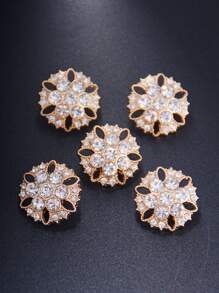 6入組/包帶鑲鑽裝飾的圓形金屬釦扣,適用於外套、風衣、毛衣、針織衫和帽子 - 金色 - 查看 5