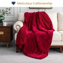 Warm Weighted Blanket, Fleece Sherpa Flannel Throw Heavy Blanket With 7-Layer Design - Burgundy - View 1