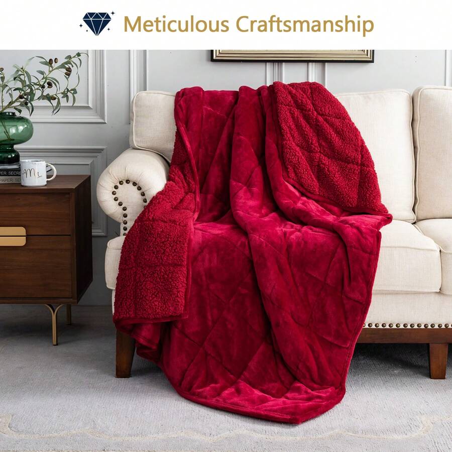 Warm Weighted Blanket, Fleece Sherpa Flannel Throw Heavy Blanket With 7-Layer Design - Burgundy - View 1