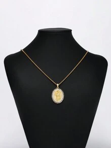 1pc Creative Oval Shaped Micro Inlaid Cubic Zirconia Virgin Mary Copper Pendant Simple Accessory Stainless Steel Necklace Suitable For Women Daily Wear - Yellow Gold - View 2