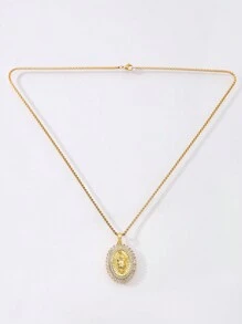 1pc Creative Oval Shaped Micro Inlaid Cubic Zirconia Virgin Mary Copper Pendant Simple Accessory Stainless Steel Necklace Suitable For Women Daily Wear - Yellow Gold - View 3