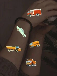 10sheets Engineering Vehicle Style Glow-In-The-Dark Temporary Tattoo Sticker With Cartoon Engineering Vehicle Pattern, Long Lasting And Waterproof, Perfect For Festival Party Makeup, Party Gift - Multicolor - View 4