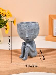 1pc Creative Nordic Style Girl Doll Shaped Flower Pot For Succulent Plants, Modern Personalized Home Decoration Ornament - Grey - View 3