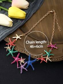 1 套/2 件波西米亞合金首飾套裝,搭配拼色海星琺瑯耳環和鏤空鎖骨項鍊,適合女士海灘個性化裝扮 - 星星 - 查看 6