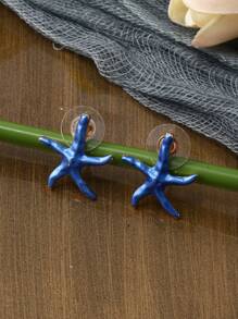 1 套/2 件波西米亞合金首飾套裝,搭配拼色海星琺瑯耳環和鏤空鎖骨項鍊,適合女士海灘個性化裝扮 - 星星 - 查看 5