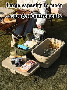 1pc大容量野餐籃 - 便攜式提籃 - 戶外春遊野餐帶蓋 - 可折疊籃 - 彩色 - 查看 5