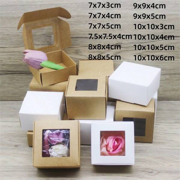 Boîte À Bonbons Carrée Multi-tailles En Papier Kraft Blanc/marron, Boîte D'emballage Pour Cadeau, Bricolage, 10 Pièces