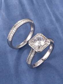 Two Embellished Couple Rings - Silver - View 1