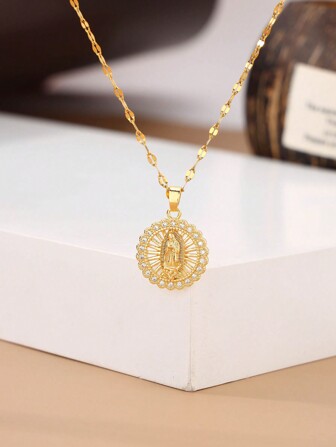 1個時尚創意吊墜項鍊,採用微鑲立方氧化鋯、不鏽鋼材質製成,適合女性日常佩戴